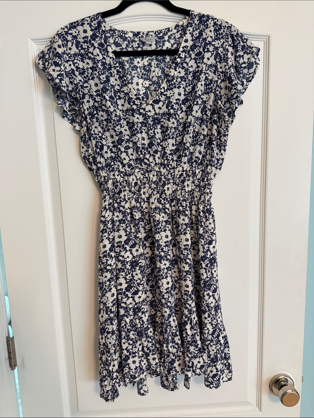 Rails Navy Floral Smocked Waist Dress